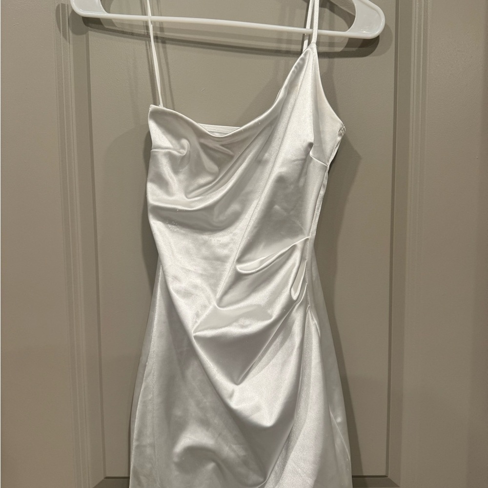 Windsor One Shoulder White Satin Dress